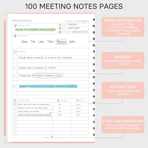EMSHOI Meeting Notebook Agenda, 100 Pages, B5 Size (8" x 10.2") - color: Pink, size: B5