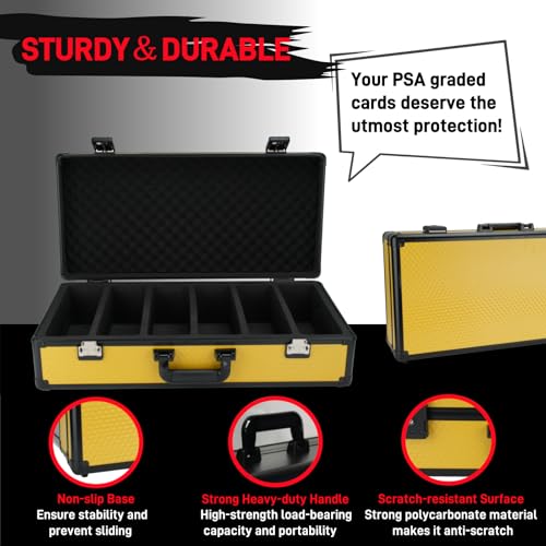 6 Row 250+ TSA Combination Lock Trading Deck Cases Graded Card Case Psa Graded Card Storage Box Psa Slab Case (Hexagonal prism, YELLOW) - color: YELLOW