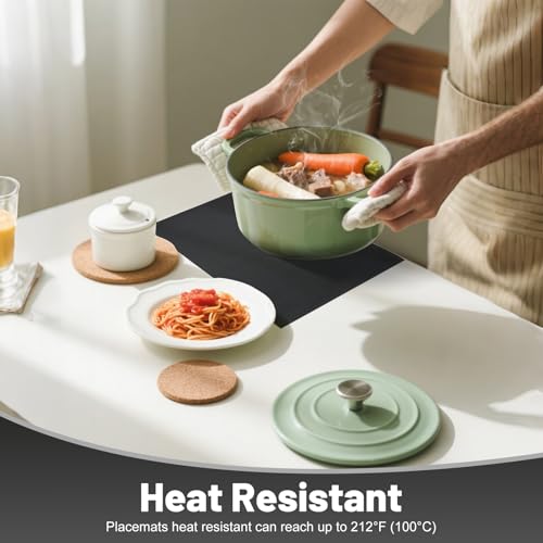 Placemats Set of 6，Non-Slip PVC Weave Table Mats Easy to Clean，Heat Resistant Place Mats for Kitchen Dining Table Decoration Indoor Outdoor，Black - color: Black