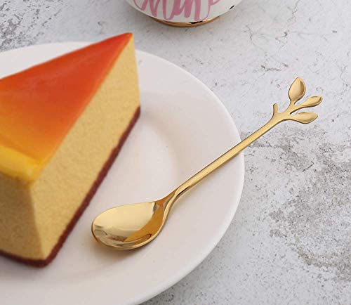 Gold Leaf Coffee Spoon Soup Spoons Sugar, Ice-Cream Tea Stirring 4.8 Inches Retro Dessert Demitasse Espresso Cutlery Kitchen Tableware-Set of 12 - color: Gold,Style 2