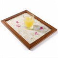 42x32CM White Rectangle Mother of Pearl Inlay Serving Tray with Wood Border - color: White Floral