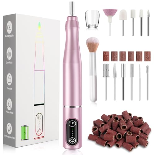 TUOBEO Cordless Nail Drill Electric Nail File Kit, Rechargeable Efile Set - color: Pink