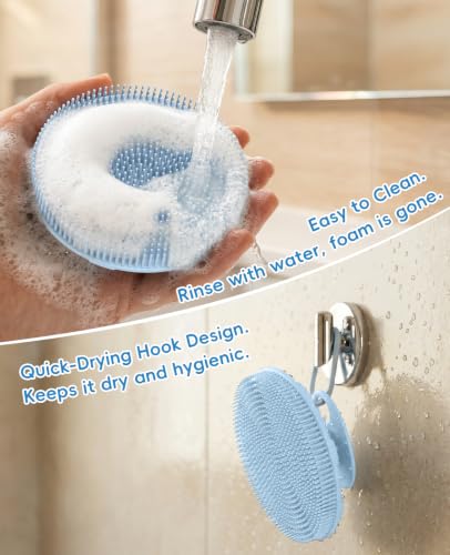 Soft Silicone Shower Brush Body Wash Bath Exfoliating Skin Massage Scrubber - color: Black(2p)+sky Blue(2p)