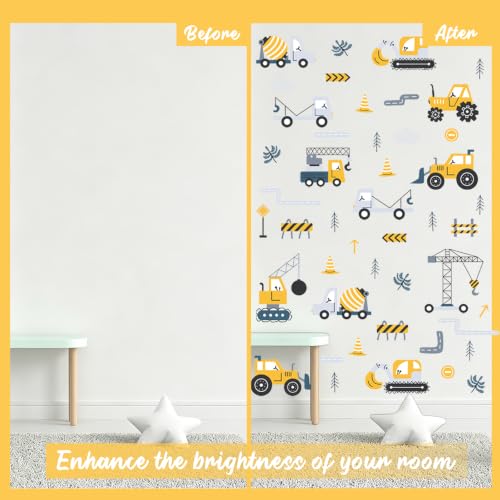6 Sheets 64 PCS Construction Vehicle Wall Decals Truck Wall Stickers - color: Construction