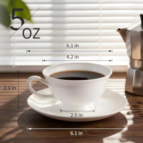 Fine Bone China Espresso Cups and Saucers Set of 4, 5 oz - color: 4Pcs Plain Set, size: 4 Count (Pack of 1)