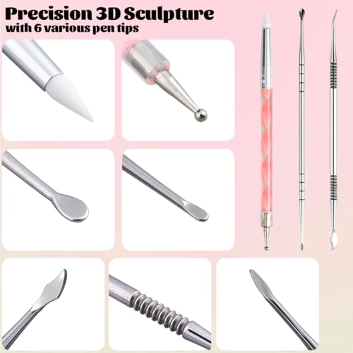 Fcozpjk Nail Art Sculpture Pen, 3PCS Double-head 3D Gel Art Sculpting Pens