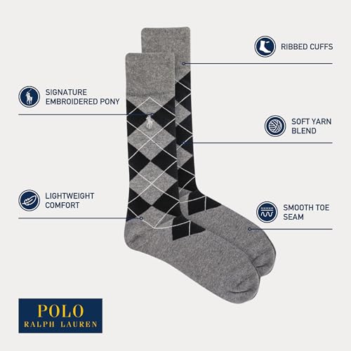 POLO RALPH LAUREN Men's Assorted Pattern Dress Crew Socks (4-Pack) - color: Gray
