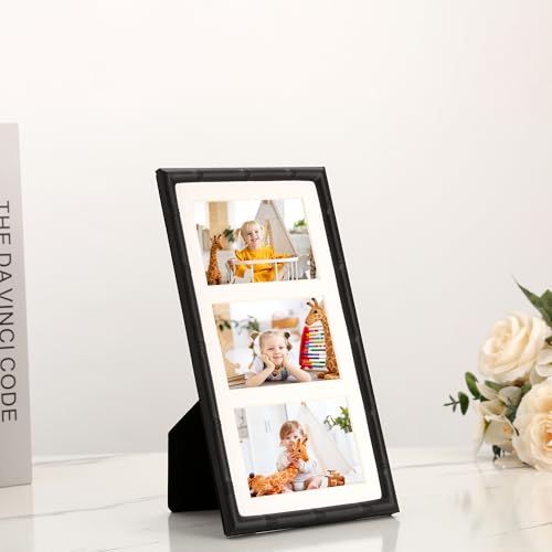 3-2x3'' Black Multi Metal Picture Frames,3 section frames 2pack, Elegant Bamboo Detail Designs Plated Photo Frames 3-2x3'' Baby Nurse frames With Soft Touch Velvet Backing for Desktop and Wall Décor(Black) - color: Black, size: 3-2x3Inch 2PK