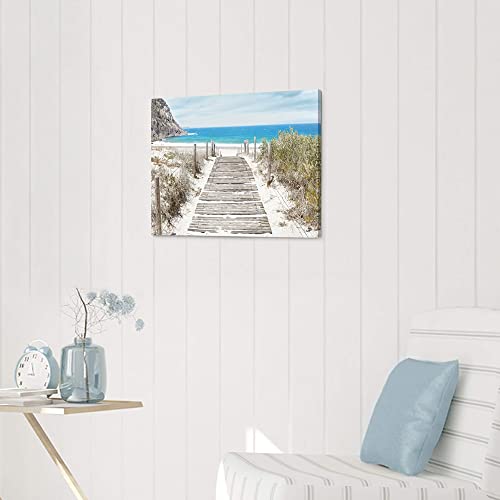 Beach Wall Art Canvas Artwork: Coastal Ocean Scene Picture Decor Modern Panoramic Seascape Wave Seaside Prints Contemporary Nature Landscape Boardwalk Scenic Painting for Living Room Bedroom Office - color: Boardwalk, size: 24"L x 18"W