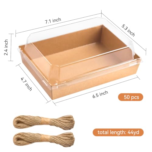 Kucoele 50 Pack 7" x 5" Paper Charcuterie Boxes with Clear Lids - color: Brown