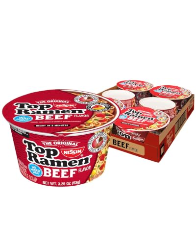 Nissin Top Ramen Bowl Ramen Noodle Soup, Beef, 3.28 Ounce (Pack of 6) - size: 3.28 Ounce (Pack of 6)
