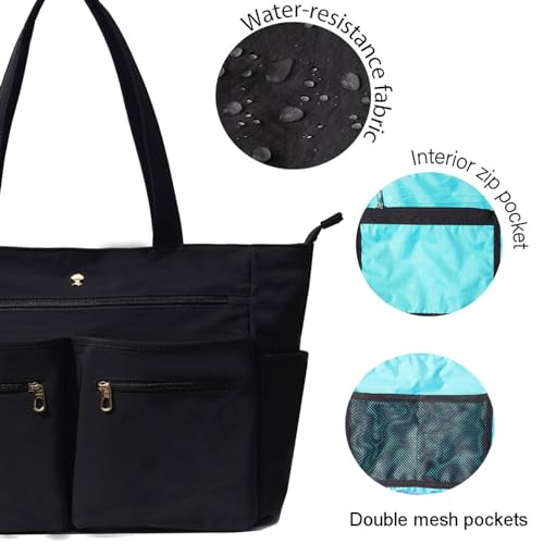 Weekender Bag Carry On Bag Overnight Tote Travel Duffle with 13 Pockets for Travel,Work，Gym,Beach,Teacher,Nurse - color: BLACK