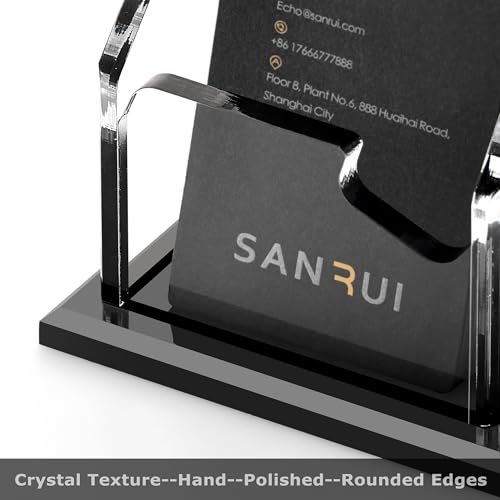 SANRUI Black Vertical Business Card Holder for Desk 3 Slot Clear Acrylic