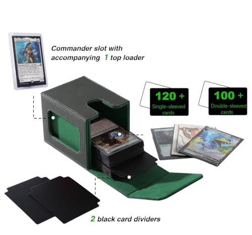 Venssu MTG Deck Box with Commander Display, Fits TCG Cards (Black＆Green) - color: Black＆Green
