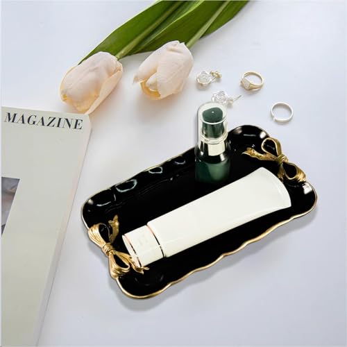 Warmtree Bow Jewelry Tray, Coquette Trinket Dish, Vanity Decor - color: Black