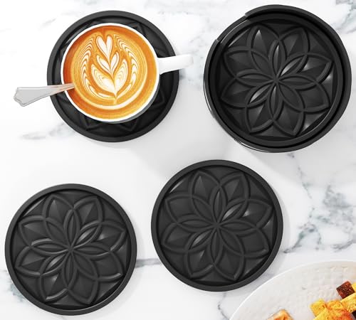 HFHOME Coasters for Drinks 4 Pcs Silicone Coasters Set, Drink Coaster for Coffee Table, Table Cup Mat Desk Coaster for Drinks, Bar Coasters for Home Decor Tabletop Protection Gift - Black - color: Black - 4pcs