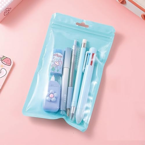 MOZXIRZ 6 Pcs Cute Blue Stationery Set for Women Back to School Supplies Office Supplies Including Gel Ink Pens 6-in-1 Ballpoint Pens Pencil Eraser (Blue) - color: Blue