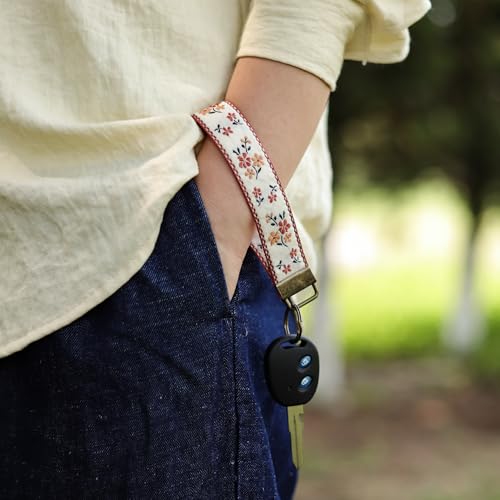 LNKRE JEWELRY Womens Embroidered Wristlet Keychain, Cute Key Chain Lanyard - color: Red