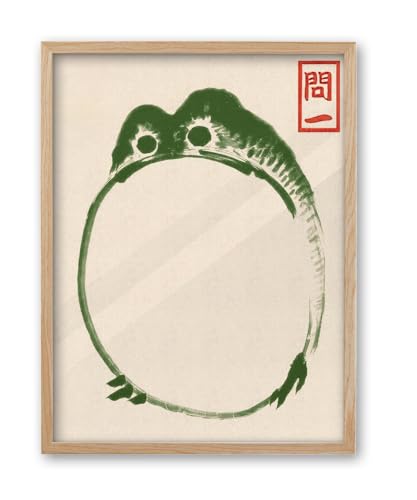 iHery 12x16in Natural OAK Wood Framed Japanese Lucky Frog Wall Art - color: Oak Wood Framed Matsumoto Hoji's Frog, size: 16"L x 12"W