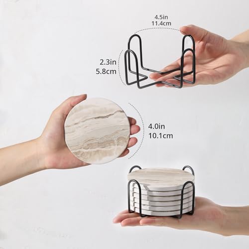 LIFVER Coasters Set of 6, Coasters for Drinks Absorbent Stone with Holder, Black Marble Style Ceramic Drink Coaster for Tabletop Protection, Coffee Table Decor Ideal for Home Decor House Warming Gifts - color: Yellow Marble, size: 6 Pack