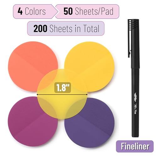 Mr. Pen- Round Transparent Sticky Notes, 1.8”, 4 Pads with Black Fineliner - color: Sunset, size: 200 Sheets