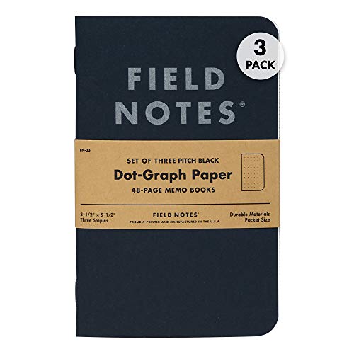 Field Notes 3-Pack Pitch Black Memo Books (3.5" X 5.5"), Dot-Graph, 48 Pages | Thin Pocket Sized EDC Notebook With 90 GSM Paper & Paperback Cover | Work Notebooks For Note Taking | Made in the USA - size: Small Size (3.5" x 5.5") 3-Pack - Dot-Graph Paper