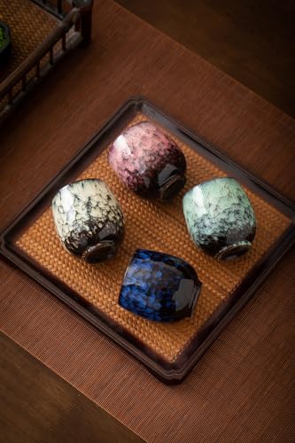 Jianzhan Ceramic Teacup, Kung Fu Tea Set, Coffee cup，Yerba Mate Set Ceramic Mate CupSet of 4 (4 colors) - color: 4 colors