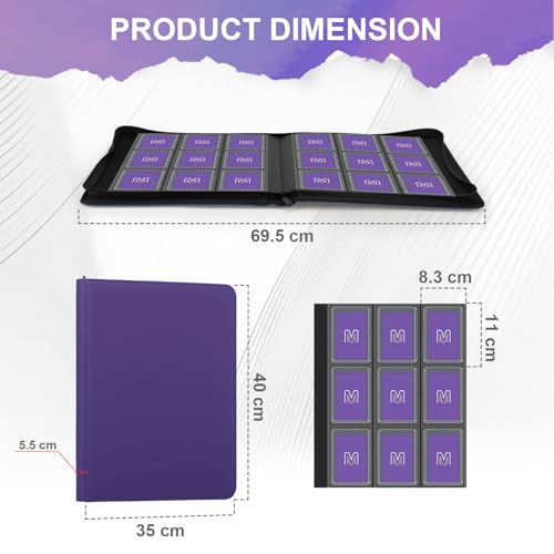 Toploader Binder, 9-Pocket 288 Cards Holder for 3"x4" Rigid Card Sleeves - color: 9Purple6