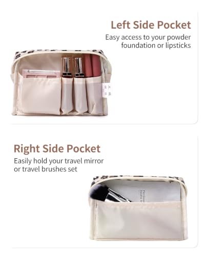 Narwey Small Makeup Bag for Purse, Travel Mini Cosmetic Bag for Women Girls - color: Beige Leopard, style: Small