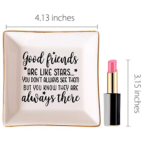 PUDDING CABIN Birthday Gifts for Friends Female Ring Trinket Dish - “Good Friends Are Like Stars You Don't Always See Them But You Know They Are Always There” Friendship Gifts for Women Friends - color: White