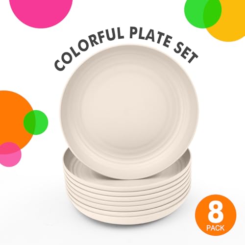 Homienly Wheat Straw Plates 8 PCS Unbreakable Dinner Plates - 10 inch Dishwasher & Microwave Safe Plastic Plates Reusable Lightweight Roud Plates, Plates for Kitchen, Dinner, Outdoor,Picnic (Beige) - color: Beige, size: 10 Inch