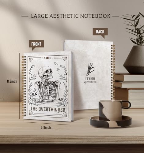 Overthinker Notebook for Men-CuteTarot Card Notebook Depression Quotes For Women Friends Gifts On Birthday Christmas Mother's Day,Gothic Goth Skull Gold Spiral Bound Hardcover,5.8"x8.3" - color: The overthinker