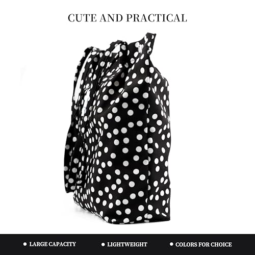 Corduroy Tote Bag Cute Tote Bags for Women Shoulder Bag with Inner Pocket for Work Beach Travel and Shopping Grocery - style: Black and White Dots