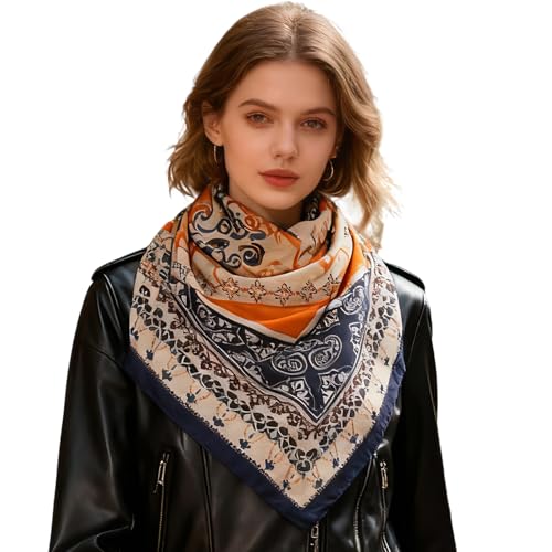35" Head Scarf Large Square Scarf Like Cotton Hairscarf Fashion Scarves Bandana Night Sleeping Wraps for Women B01 - color: Orange/Blue Paisley