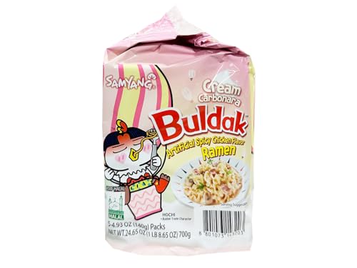 Samyang Buldak Hot Spicy Chicken Flavor Ramen,Korean Stir-Fried Instant Package Noodle Cream Carbonara,1 Bag with 5 Pack,4.93 OZ - size: 4.93 Ounce (Pack of 5)