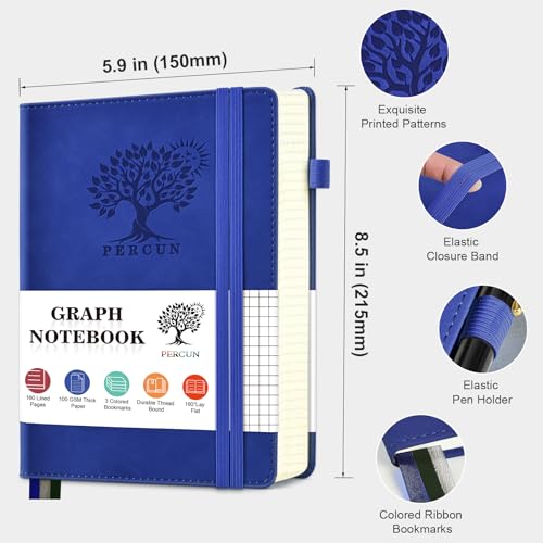 Graph Paper Notebook 5.9"×8.5", 160 Pages Grid Notebook, A5 Graphing Paper - color: Dark Blue, size: Grid Page