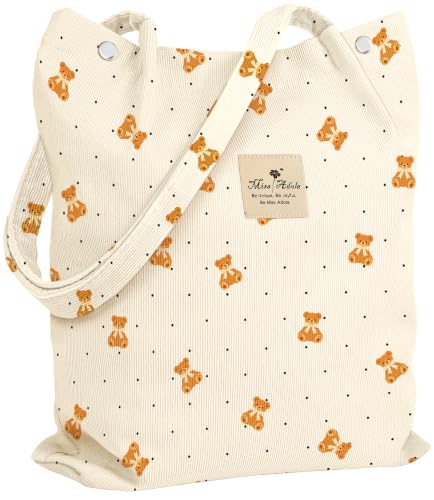 Miss Adola Corduroy Tote Bag for Women Cute Design - color: Polka Dot Bear