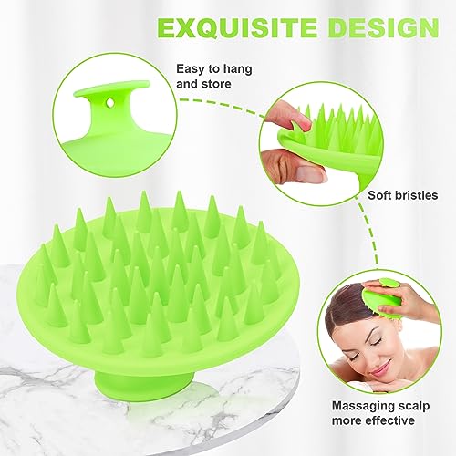 Meartchy Silicone Scalp Massager Shampoo Brush, Scalp Brush for Hair Growth & Dandruff Removal, Hair Scrubber Scalp Stimulator Exfoliator Brush with Soft Bristles for Wet Dry Scalp Care (Green) - color: Green