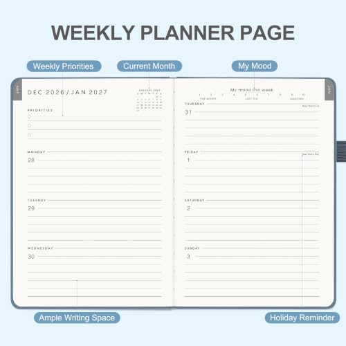 &And Per Se 2027 Planner, 12-Month Monthly & Weekly, 2027 Calendar Planner with 100gsm Paper, A5 Hardcover Faux Leather, 5.7" x 8" (Dark Blue) - color: Dark Blue, size: 5.7" x 8"(Jan 2027-Dec 2027)
