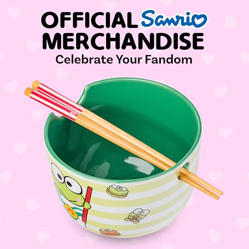 Silver Buffalo Sanrio Hello Kitty Keroppi, Ramen Bowl with Chopsticks, 20oz - color: Keroppi Foodie Icons, size: 20 Ounces (No Spoon)