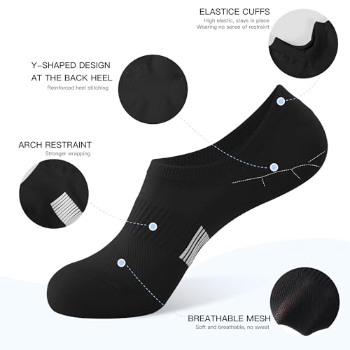 BUDERMMY No Show Socks Womens Low Cut Non Slip Athletic Cotton Invisible Women Sock 5 Pairs - color: Black, size: 9-11