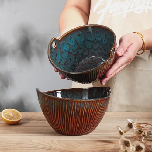 Ceramic Ramen Bowl with Chopsticks,6.7 Inch Noodle Bowls,Pho Bowls and Spoons Set,Japanese Bowl for Pho,Udon,Soba,Noodle,Microwave Safe,Set of 2(Peacock Green) - color: Peacock Green