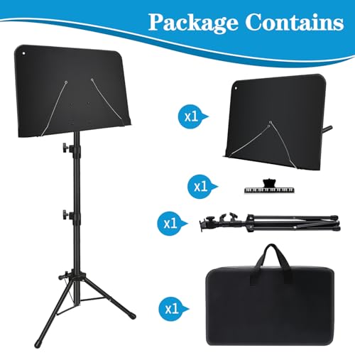 Mdvora 1/2/3 Pack Adjustable Sheet Music Stand, with Carry Bag Clip Holder - color: 1 pack black, size: Standard Version