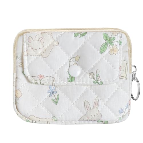 Cute Prints Cotton Quilted Coin Purse for Women Girls - color: TWO RABBITS