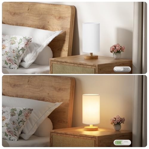 Fenmzee Small Table Lamps (White Shade - Wood Base, 9" Inline Control) - color: White Shade - Wood Base