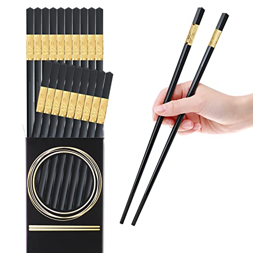 10 Pairs Fiberglass Chopsticks, GLAMFIELDS Reusable Japanese Chinese Korea Chop Sticks Dishwasher Safe, Non-slip, 9 1/2 inches Gold - color: Gold-10 Pairs