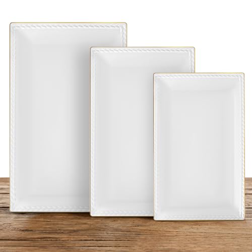 Kassel Ceramic Serving Platter Set | 16”/14”/12” Rectangular Serving Trays for Entertaining at Parties and Weddings | Oven Safe Extra Large Serving Trays for Tacos, Steak, and Cake - size: Large Rectangular 16”/14”/12”
