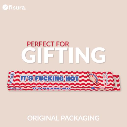 Fisura – Original folding fan with “f*cking hot” message. Modern and colorful wooden folding fan. Red wave folding fan. Includes strap. Fun gift idea. 16.7 x 9 in. - color: H*t, Red Waves
