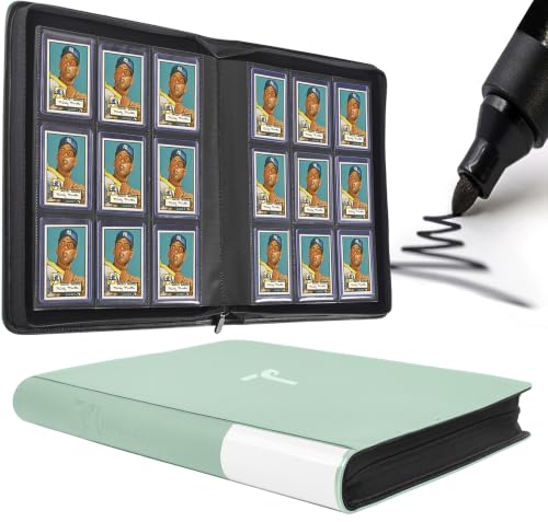 Top Loader Binder 9 Pocket, Holds 360+ Cards in 3" x 4" Toploaders, Ringless 20 Double-Sided Sleeves, Side-Loading, Spine Label with Maker Pen Toploader Binder for TCG, MTG, Sports Cards - color: Light Green, size: 9-Pocket, Holds 360 Cards