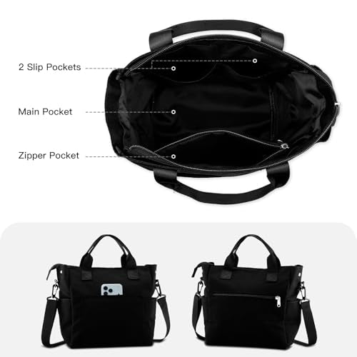Crossbody Shoulder Bag for Women - Water Resistant Casual Handbag Purse with Multiple Pockets, Adjustable Strap - color: Black